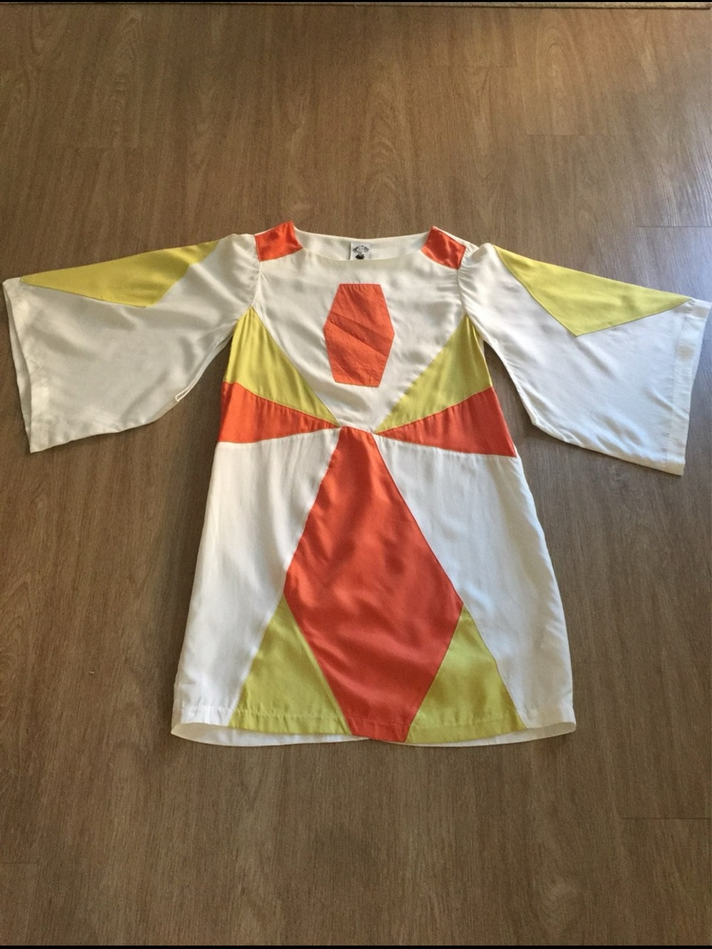 Women's Geometric Colorblock Midi Dress - White, Orange & Yellow
